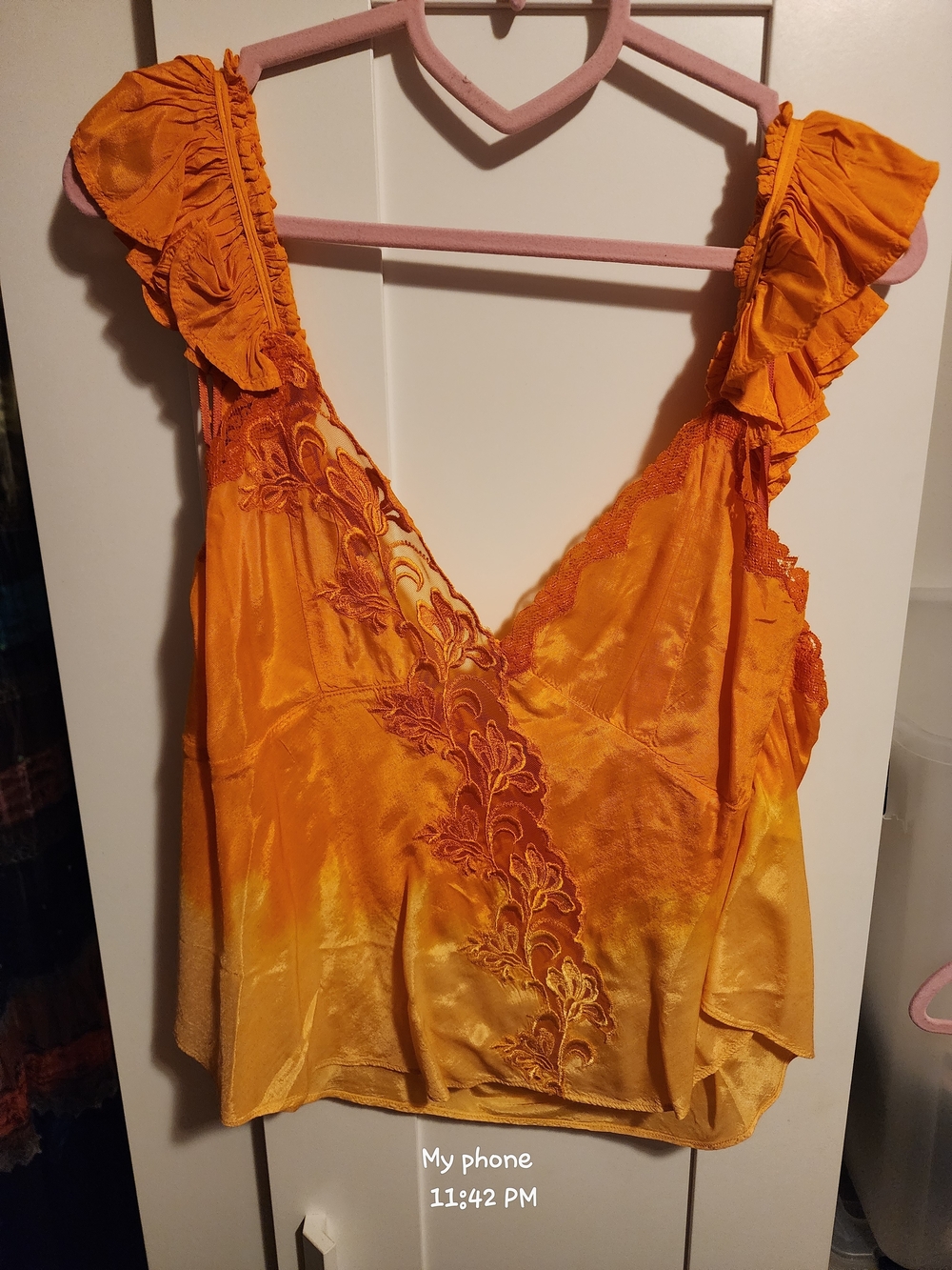 Free People Burnt Orange Satin Detail Top